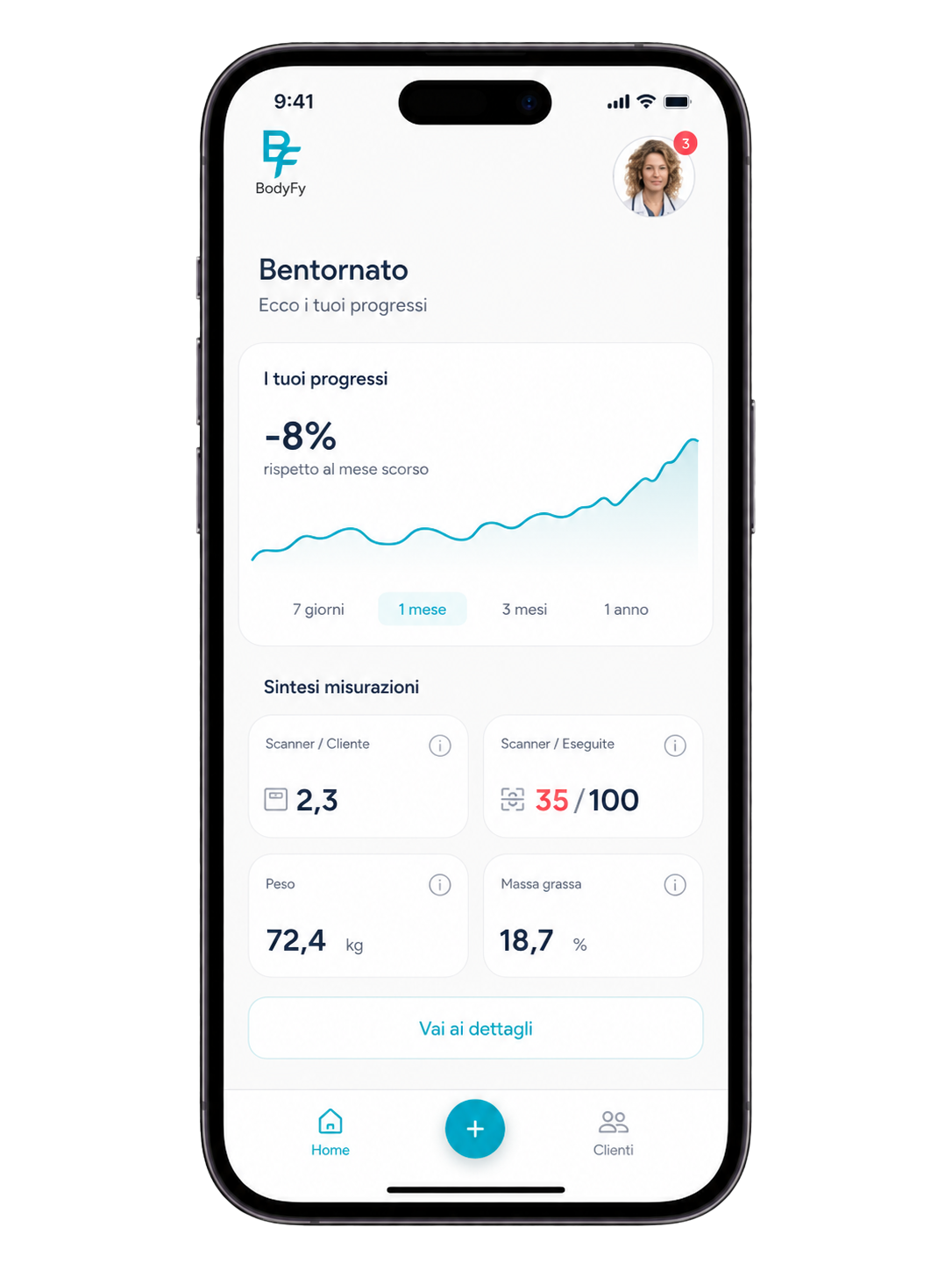 BODYFY app con schermata dei progressi