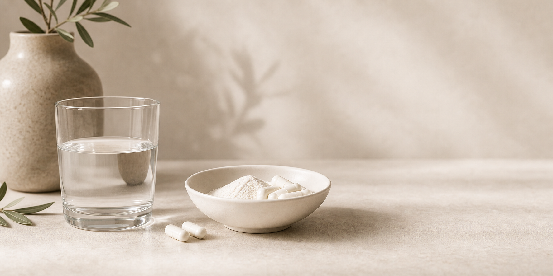Still life wellness con acqua e integratori